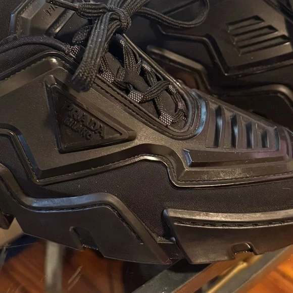 ❤️ Prada Techno Stretch Sneakers Black Fabric Rubber - Picture 3 of 9